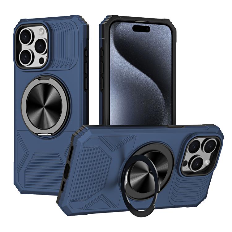

For iPhone 14 Pro Max Alloy Rotating Holder MagSafe Shockproof Phone Case(Blue)