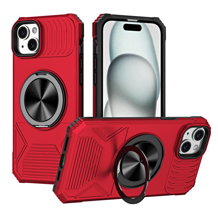 

For iPhone 15 Alloy Rotating Holder MagSafe Shockproof Phone Case(Red)