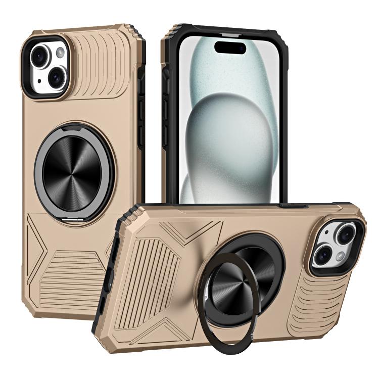 

For iPhone 15 Alloy Rotating Holder MagSafe Shockproof Phone Case(Gold)