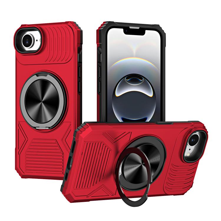 

For iPhone 16e Alloy Rotating Holder MagSafe Shockproof Phone Case(Red)