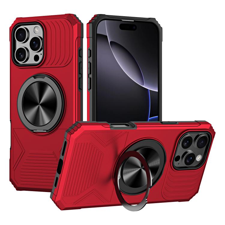 

For iPhone 16 Pro Alloy Rotating Holder MagSafe Shockproof Phone Case(Red)