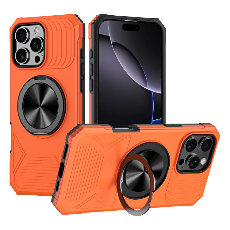 

For iPhone 16 Pro Alloy Rotating Holder MagSafe Shockproof Phone Case(Orange)