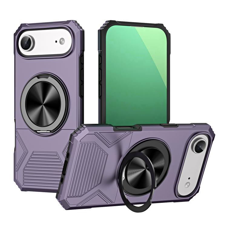 

For iPhone Air Alloy Rotating Holder MagSafe Shockproof Phone Case(Dark Purple)