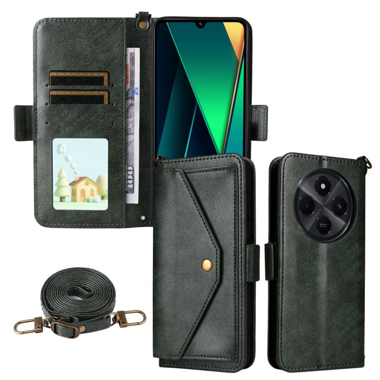 

For Redmi 14C 5G / 4G / A4 5G Multi-card Slots Crossbody Cowhide Leather Phone Case(Green)