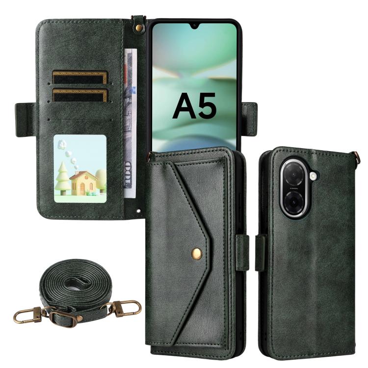 

For Redmi A5 4G 173.3mm Multi-card Slots Crossbody Cowhide Leather Phone Case(Green)