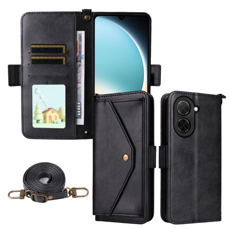 

For Xiaomi Poco C71 / Redmi A5 4G 171.7mm Multi-card Slots Crossbody Cowhide Leather Phone Case(Black)