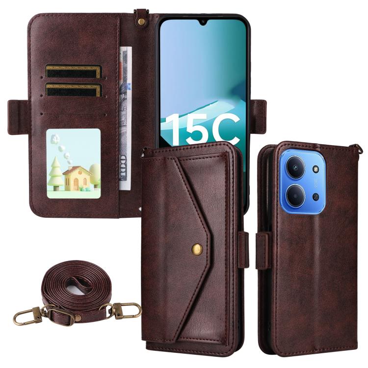 

For Redmi 15C 5G / 4G Global 171mm / Poco C85 4G Multi-card Slots Crossbody Cowhide Leather Phone Case(Brown)