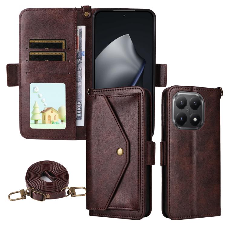 

For Xiaomi 15T 5G Multi-card Slots Crossbody Cowhide Leather Phone Case(Brown)