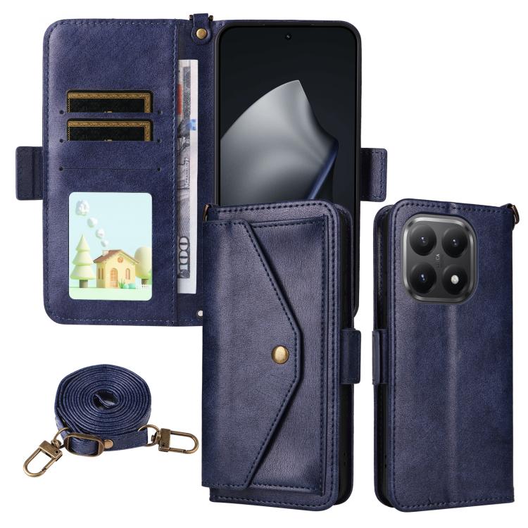 For Xiaomi 15T 5G Multi-card Slots Crossbody Cowhide Leather Phone Case(Blue)