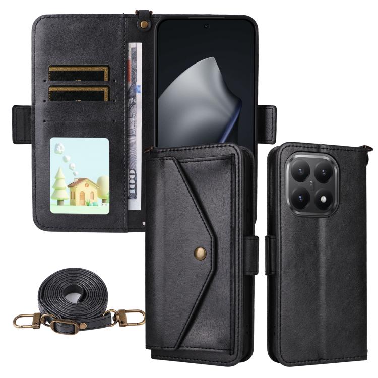 

For Xiaomi 15T 5G Multi-card Slots Crossbody Cowhide Leather Phone Case(Black)