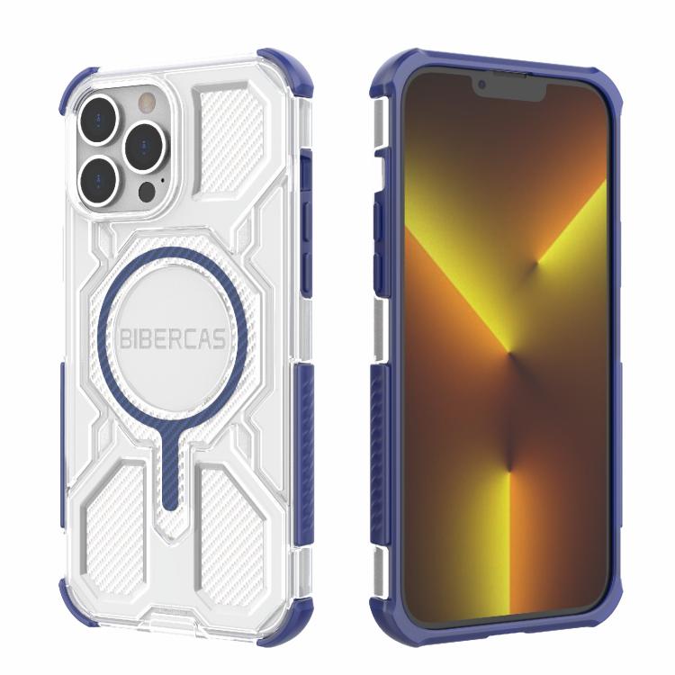 

For iPhone 13 Pro Max BIBERCAS Transparent Color Series MagSafe Air Bag Shockproof Phone Case(Blue)