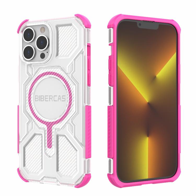 

For iPhone 13 Pro Max BIBERCAS Transparent Color Series MagSafe Air Bag Shockproof Phone Case(Pink)