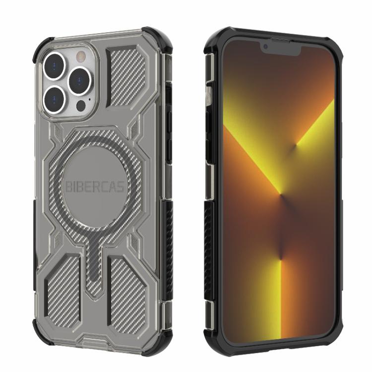 

For iPhone 13 Pro Max BIBERCAS Transparent Color Series MagSafe Air Bag Shockproof Phone Case(Black)
