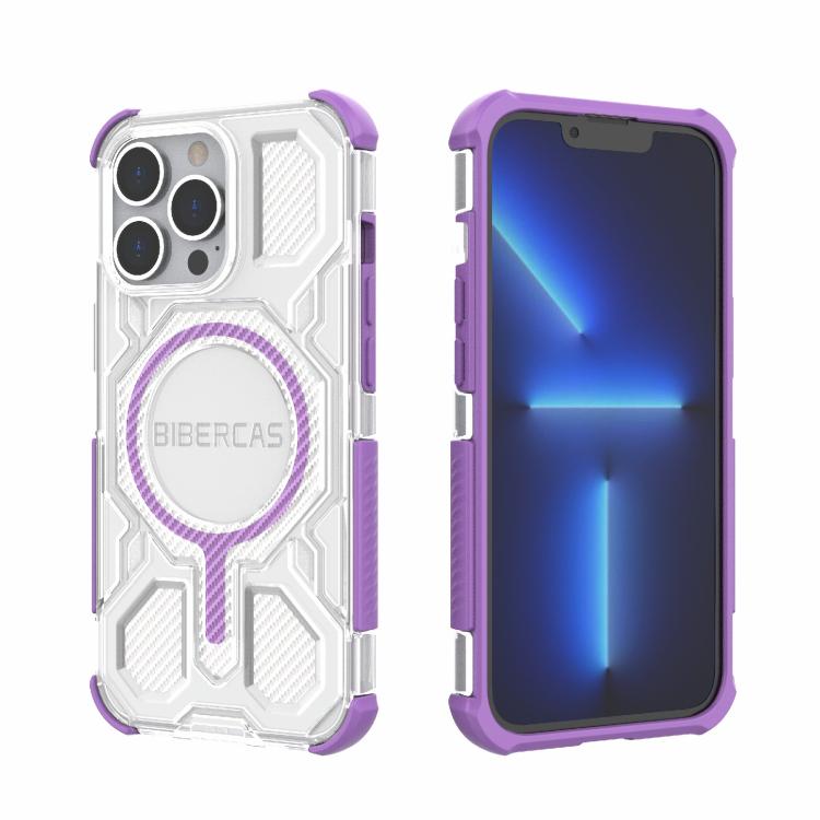 

For iPhone 13 Pro BIBERCAS Transparent Color Series MagSafe Air Bag Shockproof Phone Case(Purple)