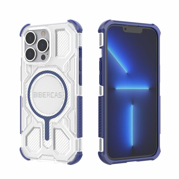 

For iPhone 13 Pro BIBERCAS Transparent Color Series MagSafe Air Bag Shockproof Phone Case(Blue)
