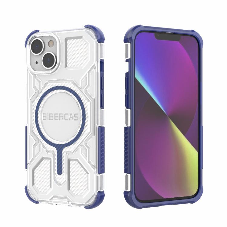 

For iPhone 13 / 14 BIBERCAS Transparent Color Series MagSafe Air Bag Shockproof Phone Case(Blue)