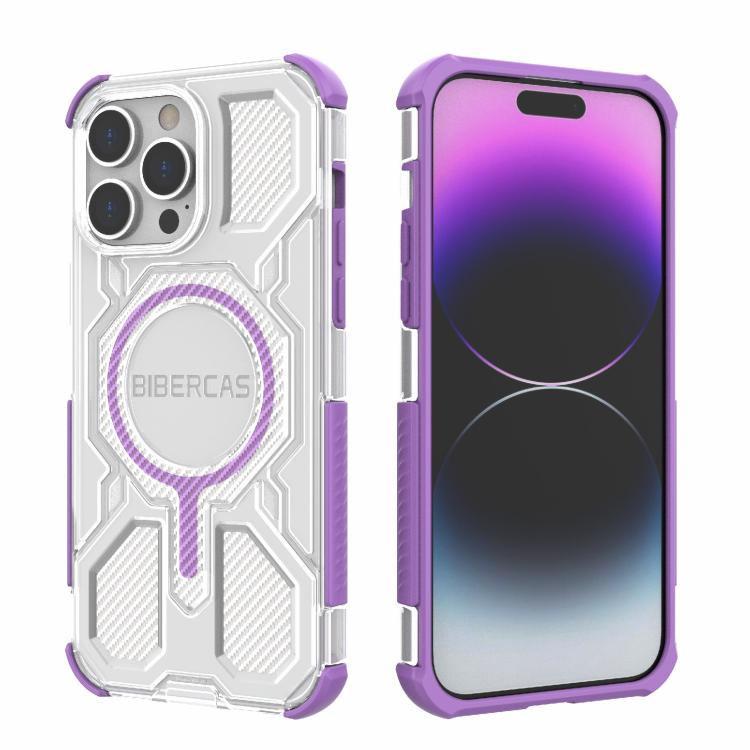 

For iPhone 14 Pro Max BIBERCAS Transparent Color Series MagSafe Air Bag Shockproof Phone Case(Purple)