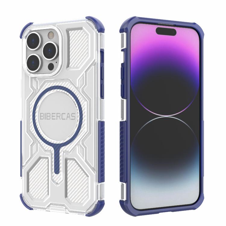 

For iPhone 14 Pro Max BIBERCAS Transparent Color Series MagSafe Air Bag Shockproof Phone Case(Blue)