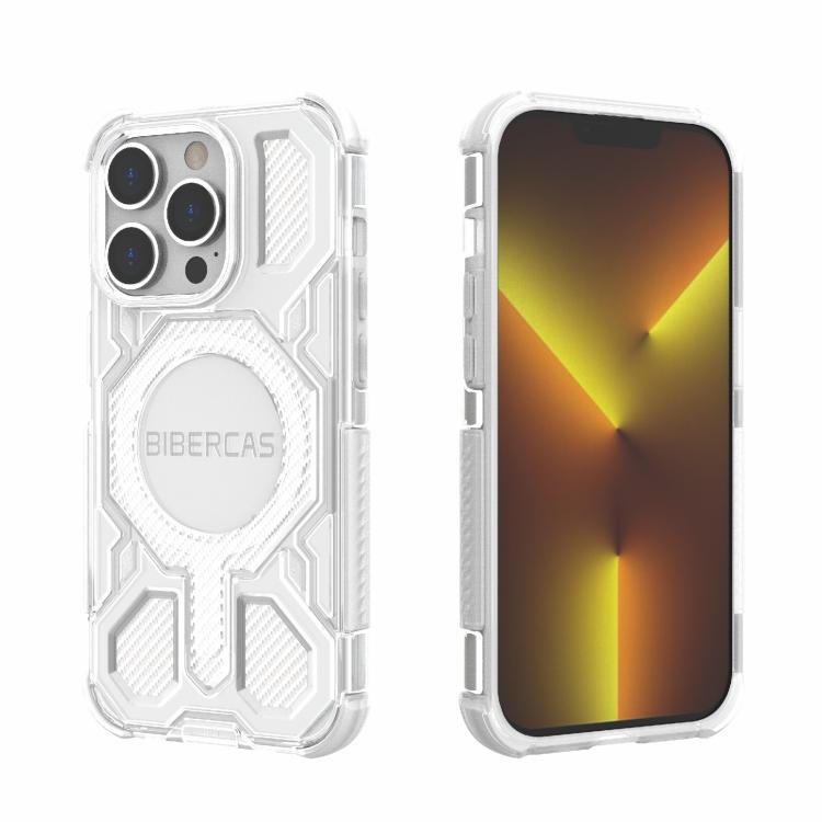 

For iPhone 14 Pro BIBERCAS Transparent Color Series MagSafe Air Bag Shockproof Phone Case(White)
