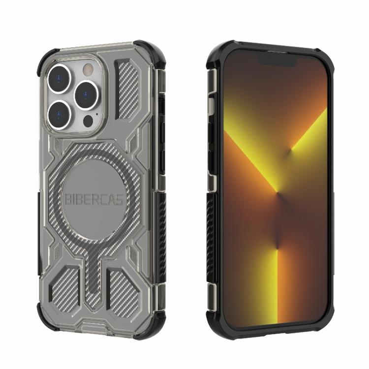 

For iPhone 14 Pro BIBERCAS Transparent Color Series MagSafe Air Bag Shockproof Phone Case(Black)