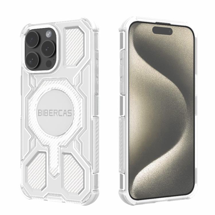 

For iPhone 15 Pro Max BIBERCAS Transparent Color Series MagSafe Air Bag Shockproof Phone Case(White)