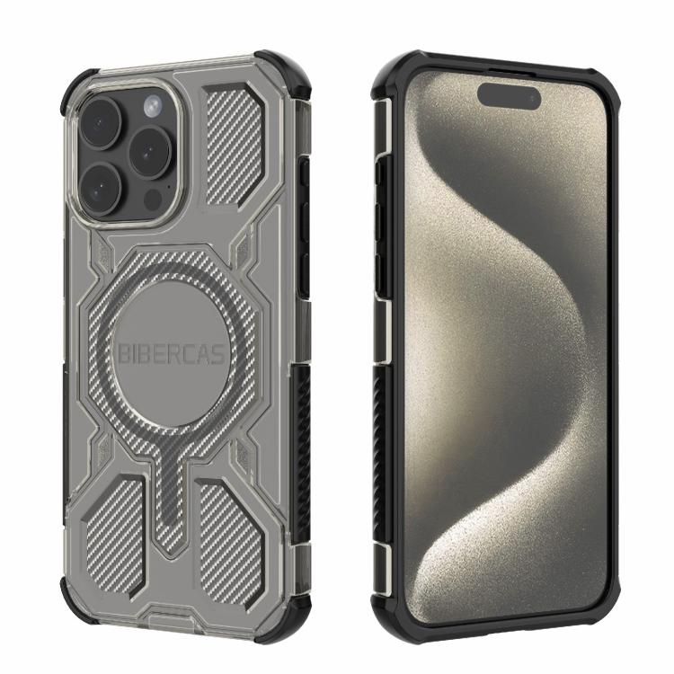

For iPhone 15 Pro Max BIBERCAS Transparent Color Series MagSafe Air Bag Shockproof Phone Case(Black)