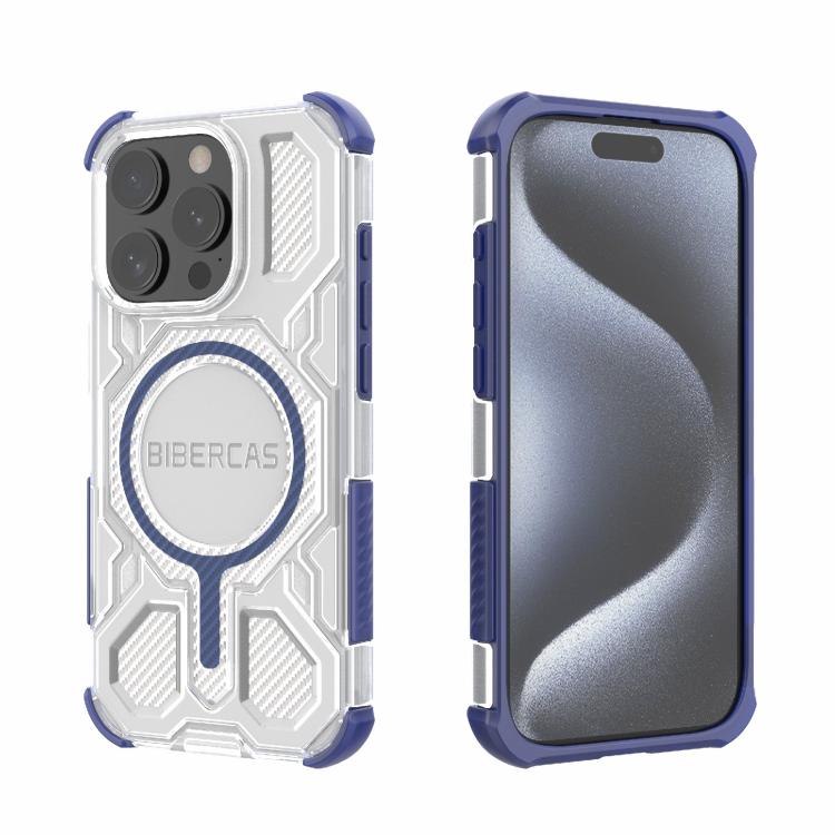 

For iPhone 15 Pro BIBERCAS Transparent Color Series MagSafe Air Bag Shockproof Phone Case(Blue)