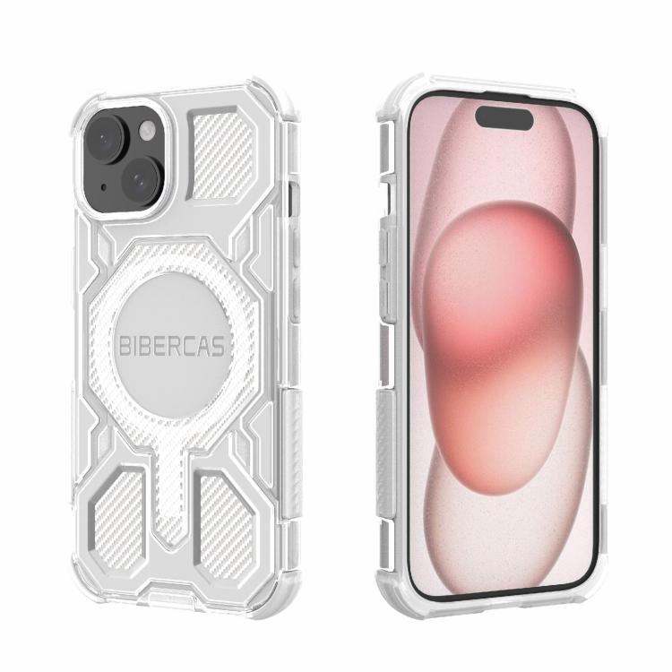 

For iPhone 15 BIBERCAS Transparent Color Series MagSafe Air Bag Shockproof Phone Case(White)