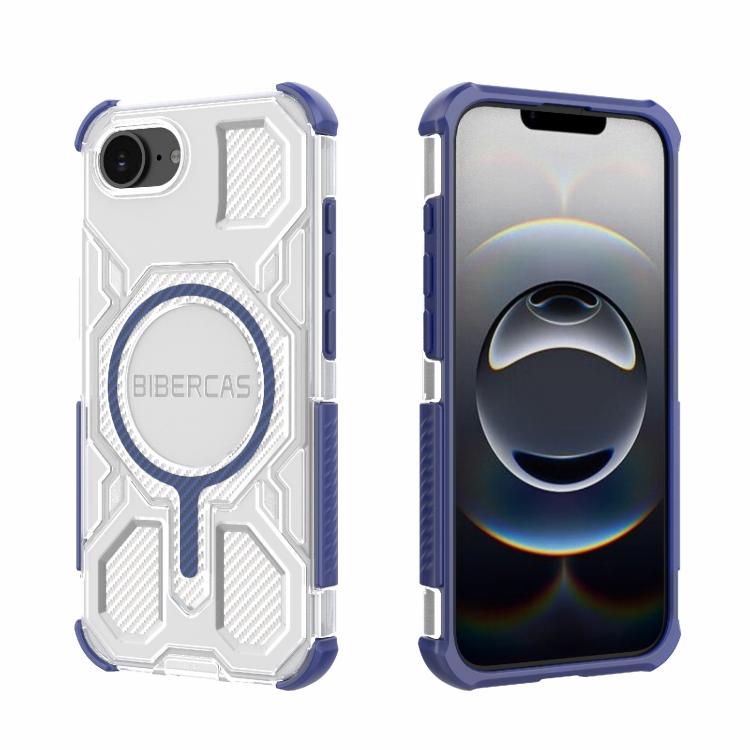 For iPhone 16e / 17e BIBERCAS Transparent Color Series MagSafe Air Bag Shockproof Phone Case(Blue)