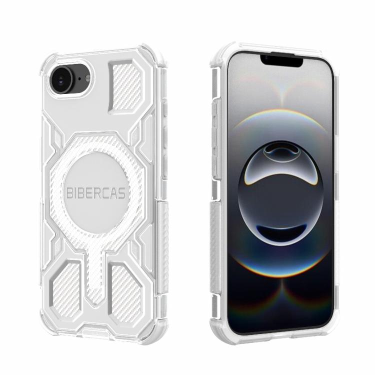 

For iPhone 16e BIBERCAS Transparent Color Series MagSafe Air Bag Shockproof Phone Case(White)