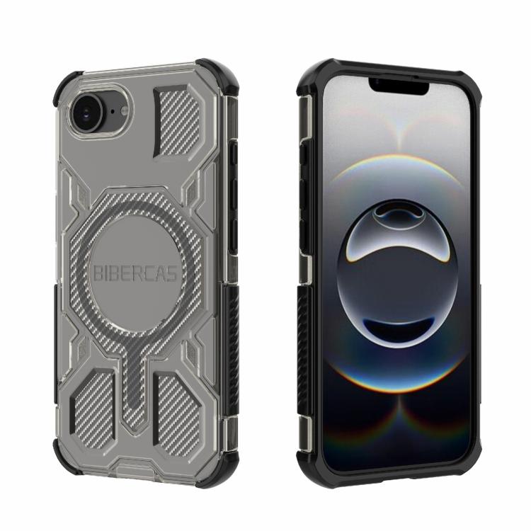

For iPhone 16e BIBERCAS Transparent Color Series MagSafe Air Bag Shockproof Phone Case(Black)