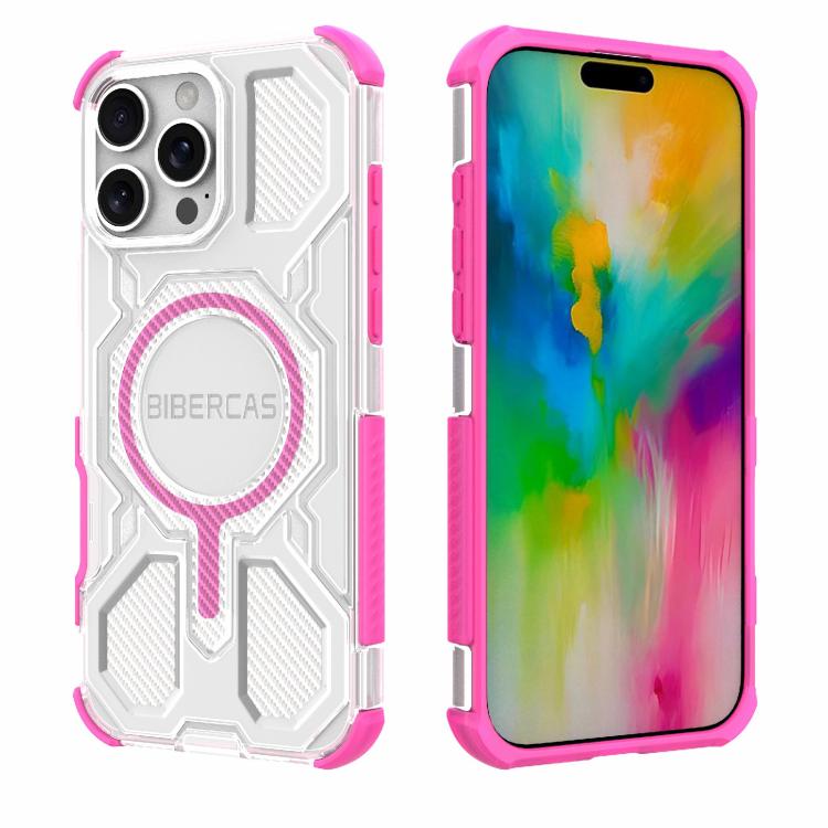 

For iPhone 16 Pro Max BIBERCAS Transparent Color Series MagSafe Air Bag Shockproof Phone Case(Pink)