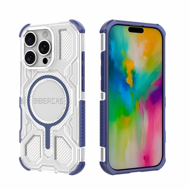 

For iPhone 16 Pro BIBERCAS Transparent Color Series MagSafe Air Bag Shockproof Phone Case(Blue)
