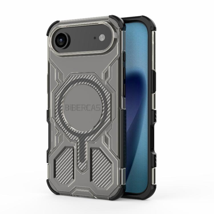 For iPhone Air BIBERCAS Transparent Color Series MagSafe Air Bag Shockproof Phone Case(Black)