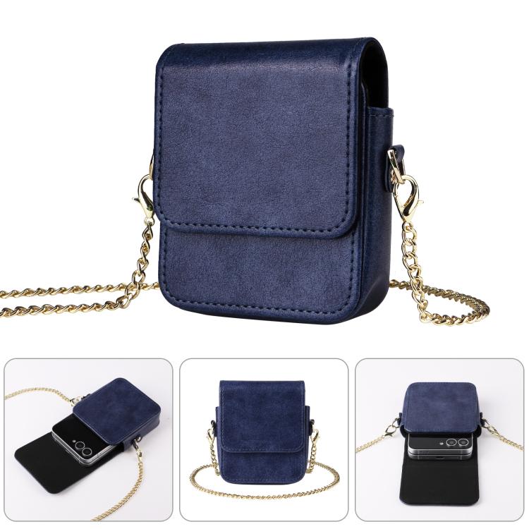 

For Motorola Razr 60 / 50 / 40 Ultra Mini Long Shoulder Chain Crossbody Folding Magnetic Leather Phone Bag(Blue)