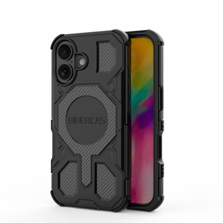 

For iPhone 16 BIBERCAS Real Color Series MagSafe Shockproof Phone Case(Black)