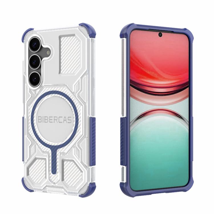 

For Samsung Galaxy S25 5G BIBERCAS Transparent Color Series MagSafe Air Bag Shockproof Phone Case(Blue)