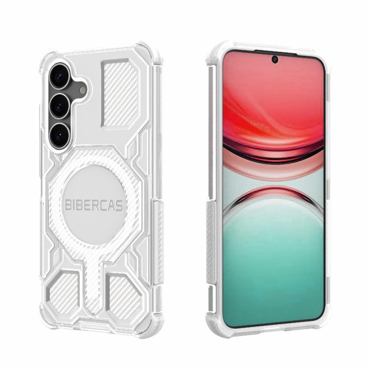 

For Samsung Galaxy S25 5G BIBERCAS Transparent Color Series MagSafe Air Bag Shockproof Phone Case(White)
