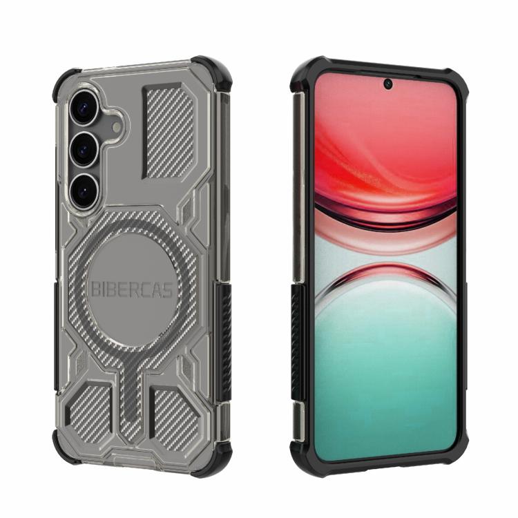 

For Samsung Galaxy S25 5G BIBERCAS Transparent Color Series MagSafe Air Bag Shockproof Phone Case(Black)