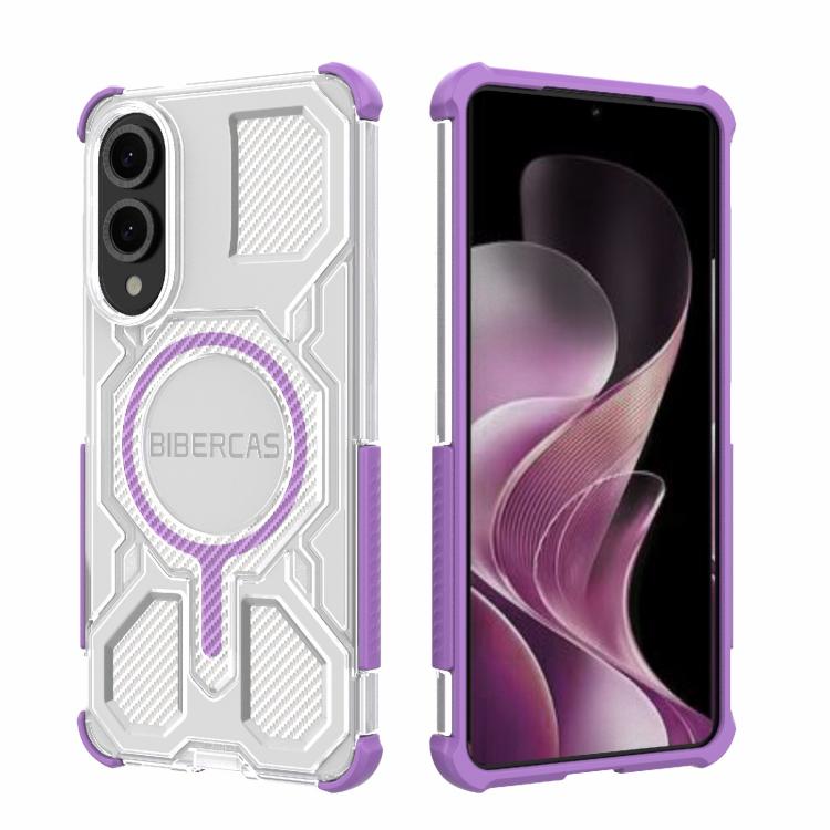

For Samsung Galaxy S25 Edge 5G BIBERCAS Transparent Color Series MagSafe Air Bag Shockproof Phone Case(Purple)