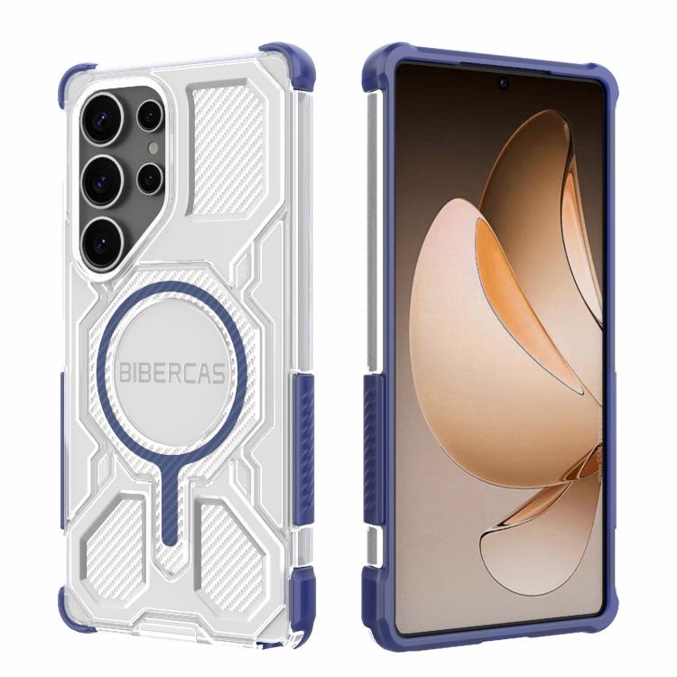 

For Samsung Galaxy S25 Ultra 5G BIBERCAS Transparent Color Series MagSafe Air Bag Shockproof Phone Case(Blue)