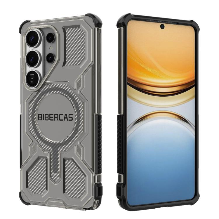 

For Samsung Galaxy S26 Ultra 5G BIBERCAS Transparent Color Series MagSafe Air Bag Shockproof Phone Case(Black)