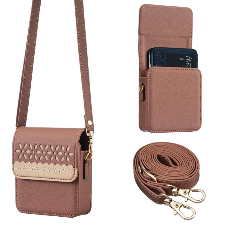 

BFB13 BINFEN Color Flowers Crossbody Flip Phone Leather Bag(Brown)