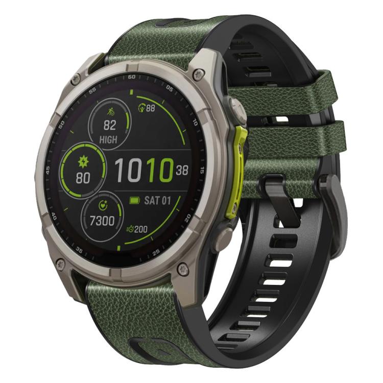 

For Garmin 26mm xDfind Leather Skin Silicone Quick Release Watch Band(Army Green)
