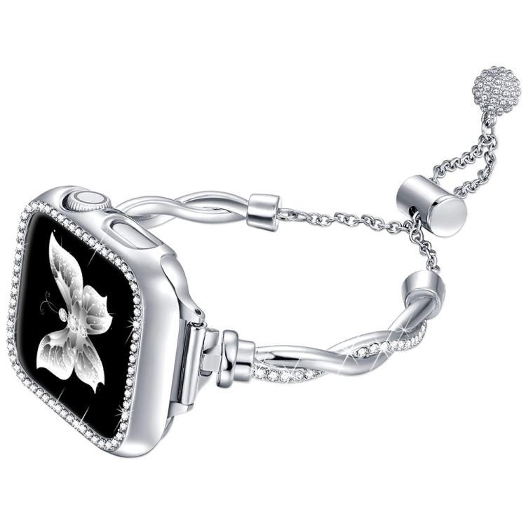 

For Apple Watch 42 / 44 / 45 / 46 / 49mm xDfind Twist Bracelet Diamond Metal Watch Band(Silver)