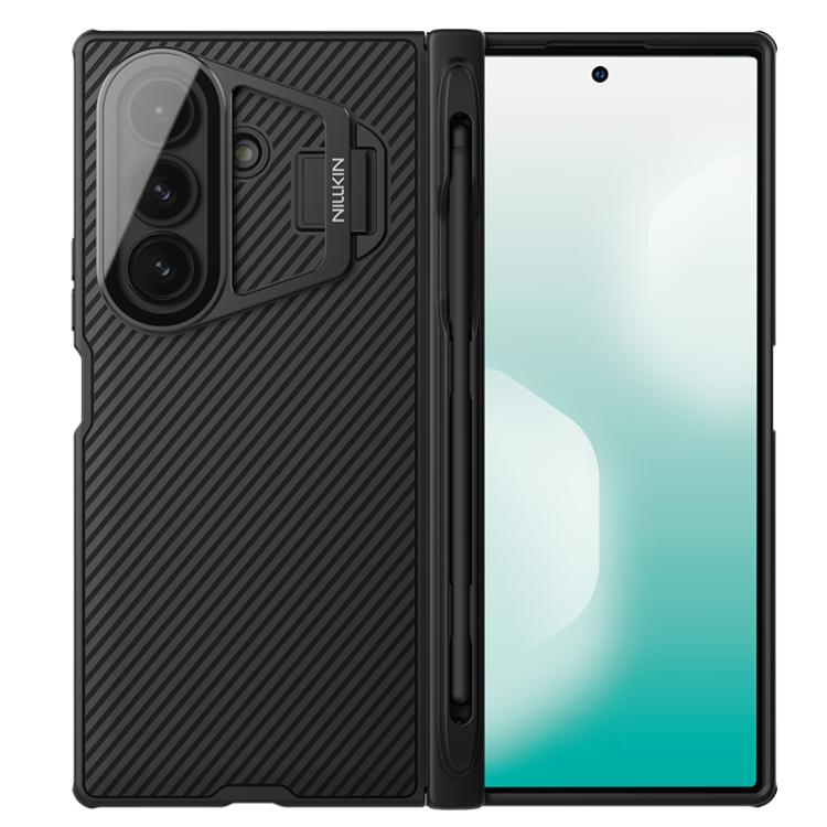 

For Samsung Galaxy Z Fold7 5G NILLKIN Black Mirror Prop CD Texture Transparent Mirror Cover Phone Case with Stylus(Black)