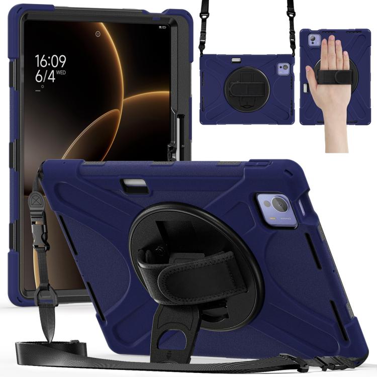 

For Xiaomi Pad 7 Ultra Rotatable Holder Silicone Hybrid PC Tablet Case with Shoulder Strap(Navy Blue)
