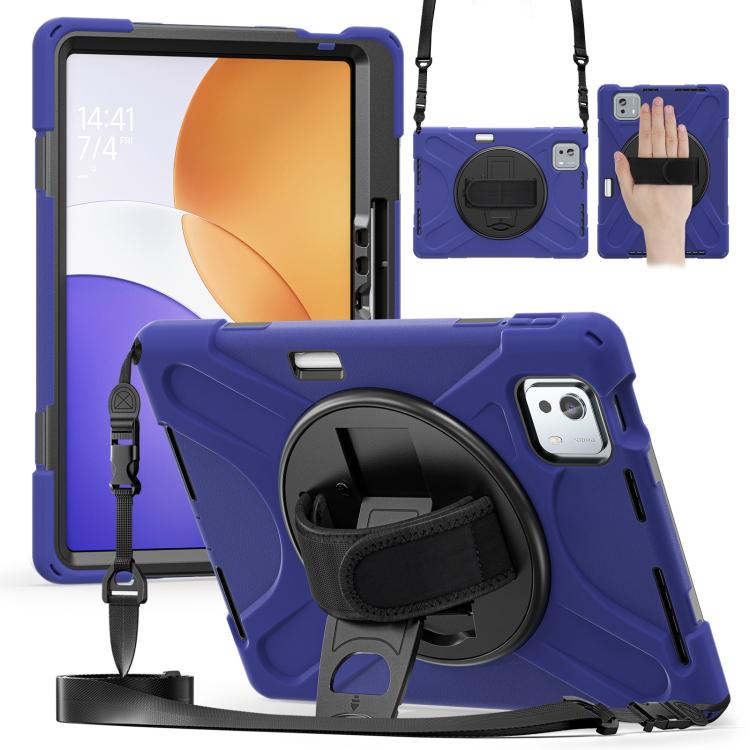 

For Xiaomi Pad 7S Pro / 6S Pro Rotatable Holder Silicone Hybrid PC Tablet Case with Shoulder Strap(Navy Blue)