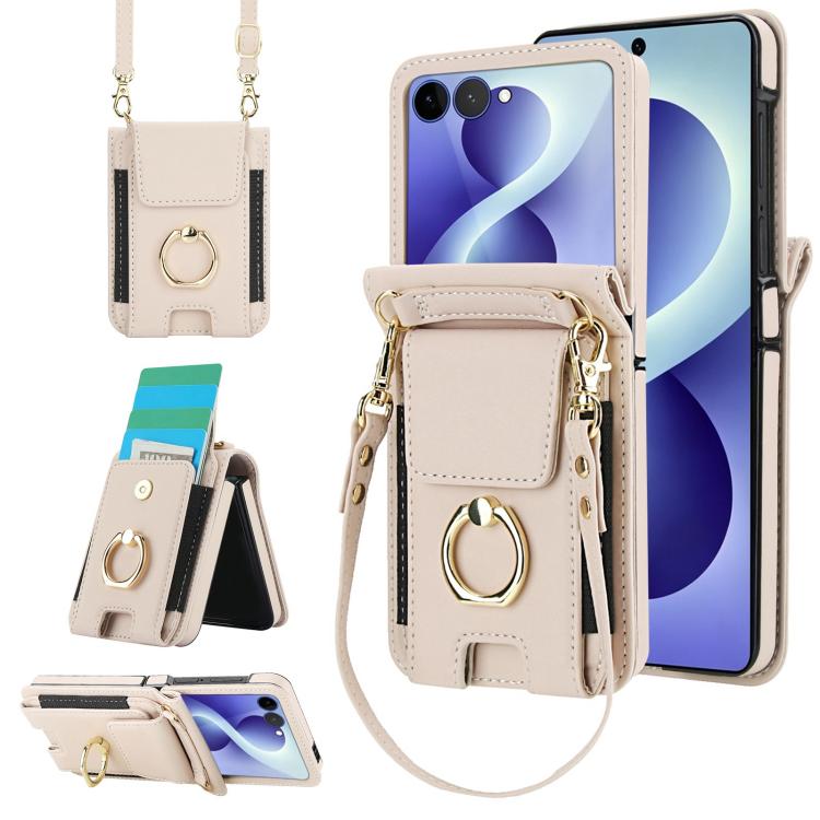 For Galaxy Z Flip8 5G Ring Holder Wallet Card Slot Leather Phone Case(White)
