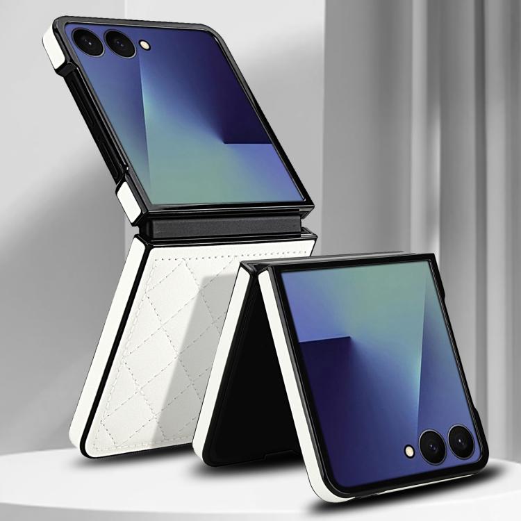 

For Samsung Galaxy Z Flip7 5G Rhombic Fold Leather Phone Case(White)